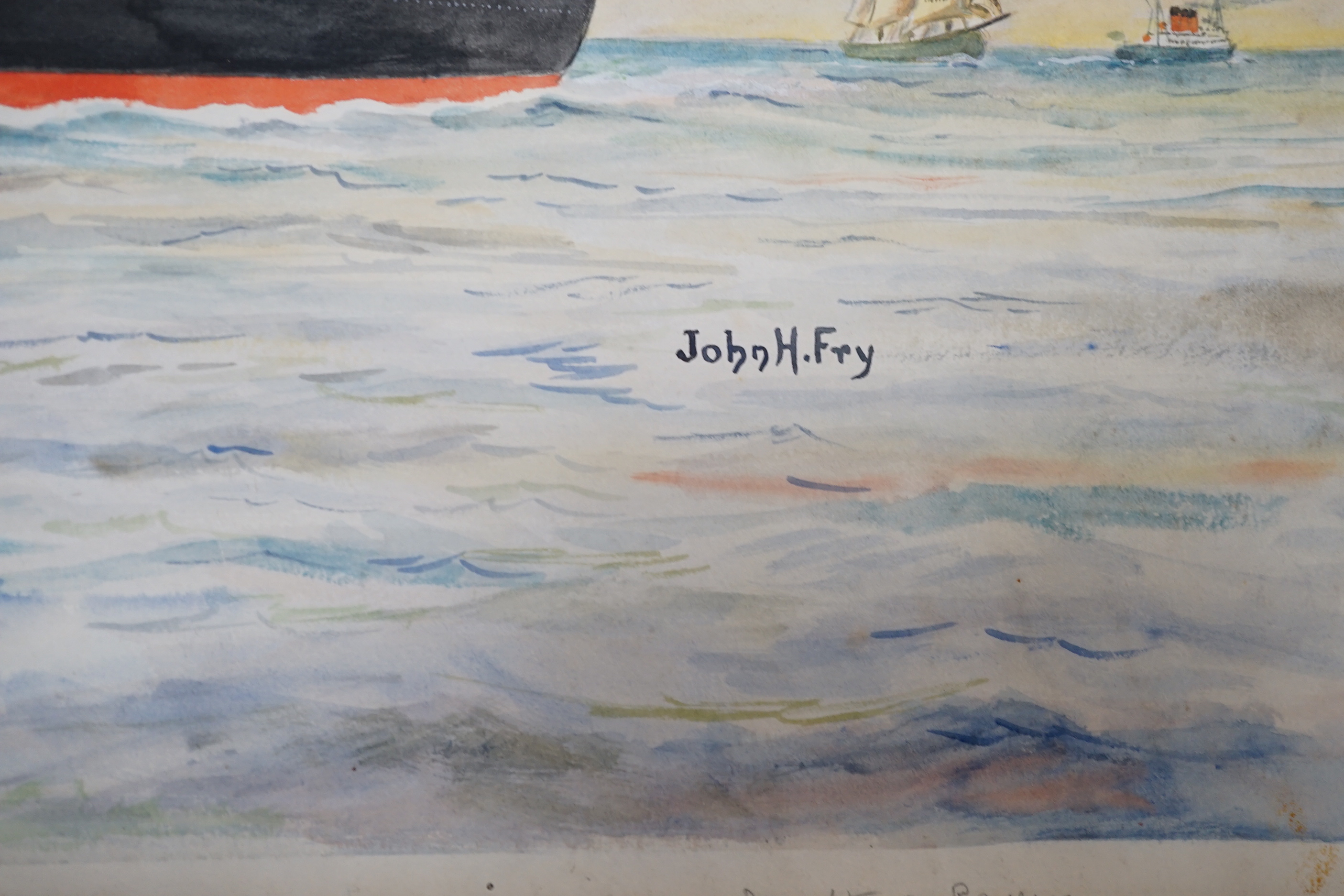 John Hemming Fry (American 1860-1946), four watercolours, Ocean Liners, signed, produced as postcard designs, 48 x 72cm, unframed